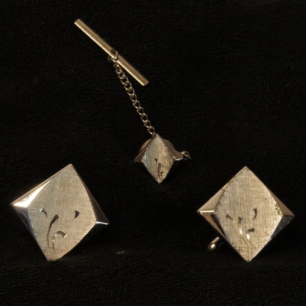 Vintage Swank Cufflink Set Tie Tack Chain Bar Mens Dress Accessories Lot